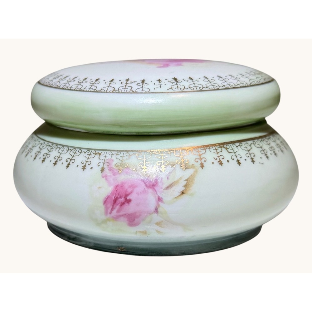 Antique Nippon Hand Painted Porcelain Powder Box Trinket Dish Roses 1911- 1921